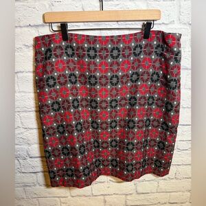 Talbots‎ Wool Blend Geometric red & grey holiday Print Skirt size 16
